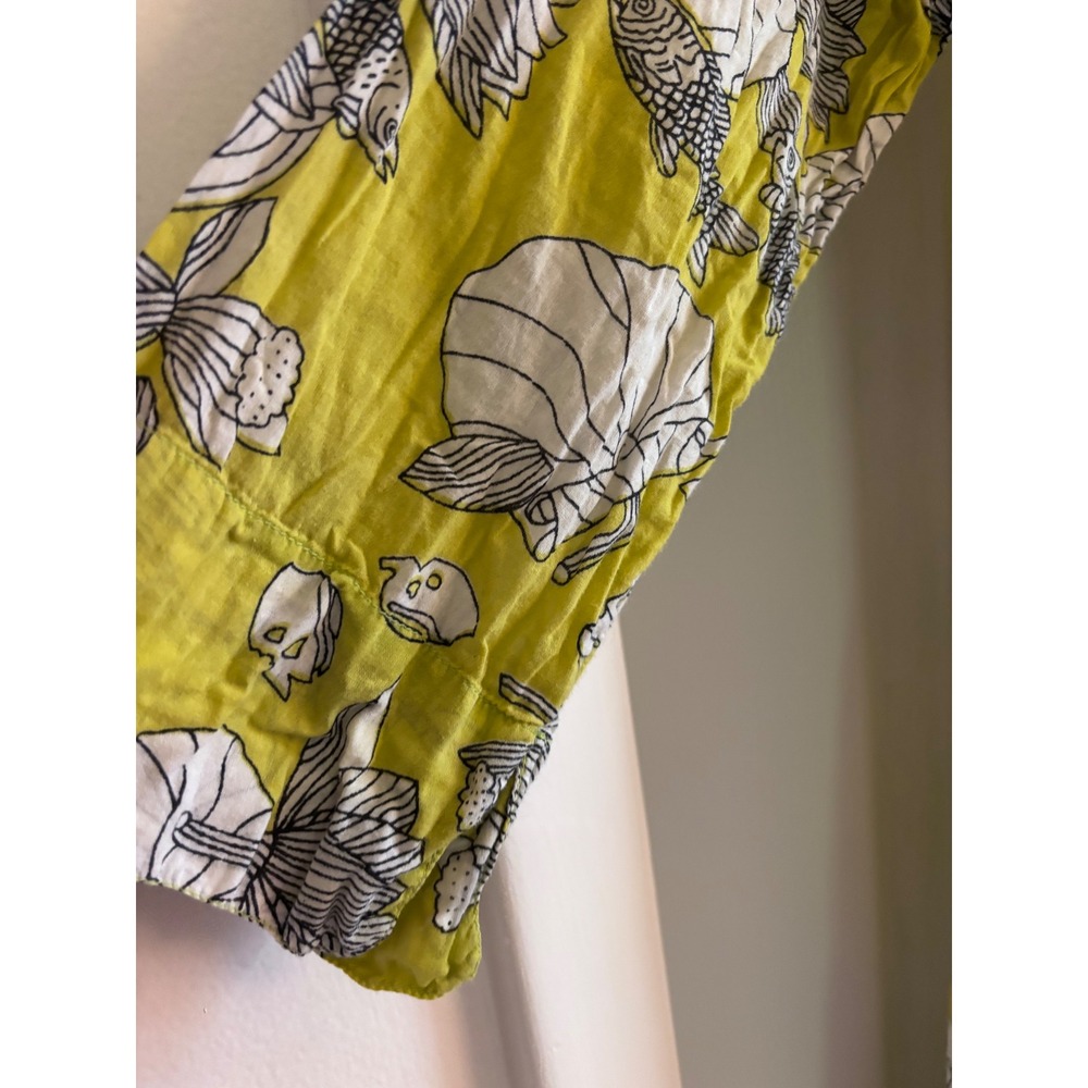 Gretchen Scott Beach Cover Up Large Chartreuse Fish Floral Cotton Tunic Dress - Picture 6 of 13